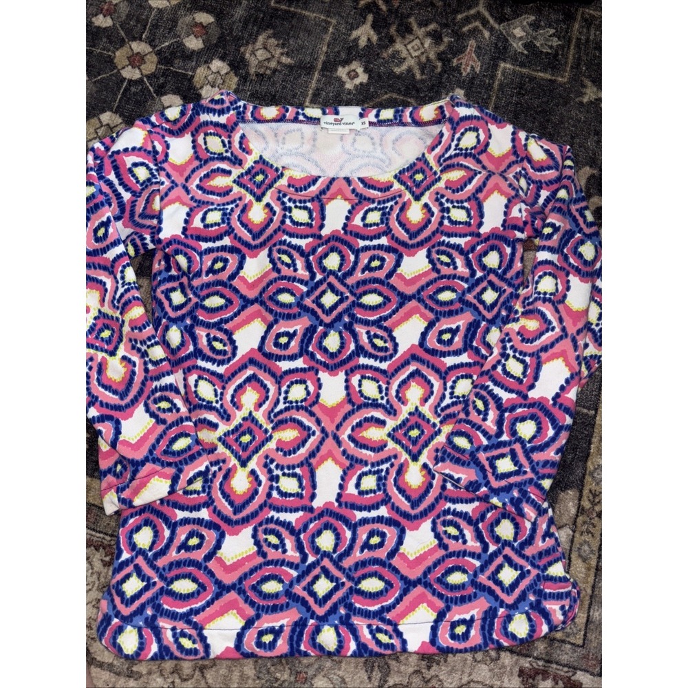 Vineyard Vines Ikat Medallion Colorful Cotton Sweatshirt Terry Cloth Size XS